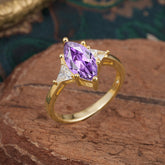6 Prong Marquise Cut Three Stone Amethyst Engagement Ring Anniversary Gift for Women